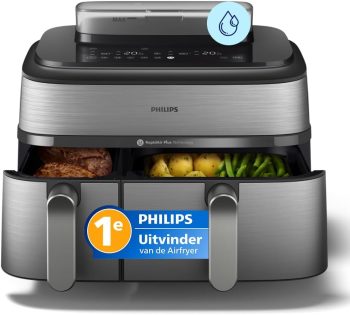 Philips Airfryer 5000 Series Dual Basket met stoom – Airfry, Stoom & Steamfry, Auto SteamClean, 19 bereidingswijzen, 9L capaciteit, RapidAir Plus-technologie (NA555/00)