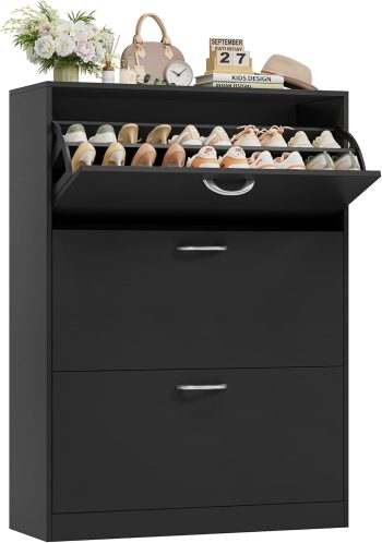 FirFurd Schoenenkast met 3 tabs, schoenenopslag voor 12-24 bereik, zwart