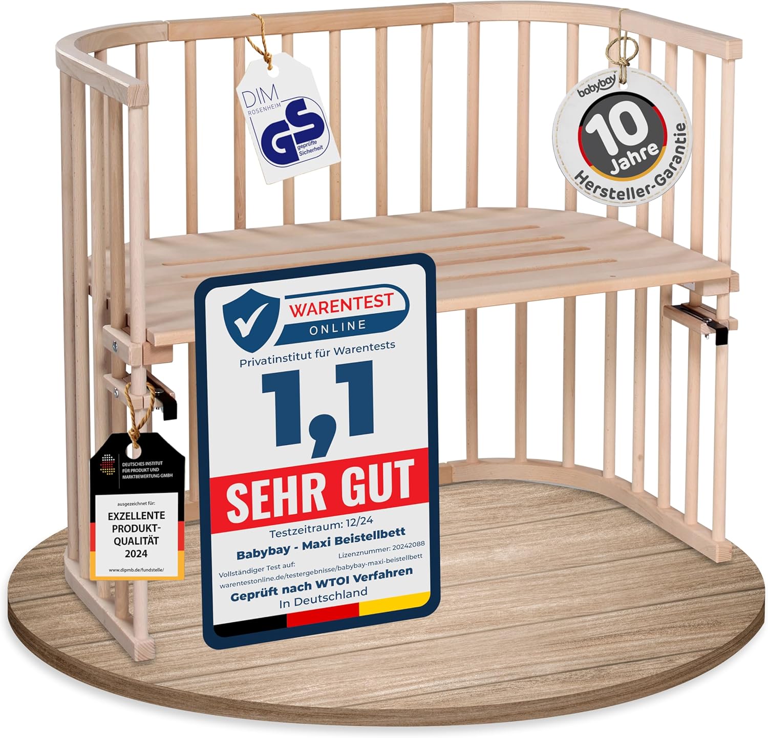 Babybay Maxi bijzetbed, 94 x 54 x 79 cm, natuurlijk onbehandeld