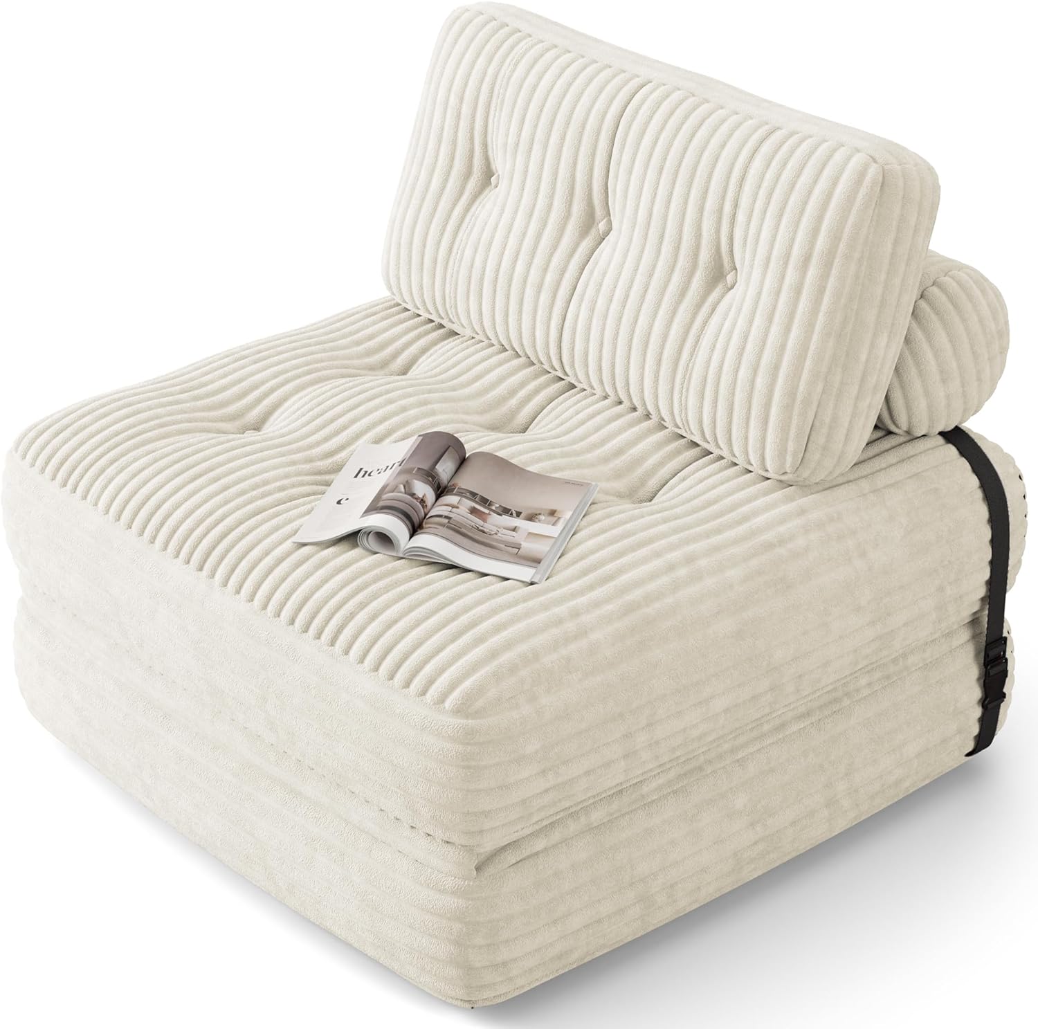 Xbro Opvouwbare 2-in-1 Slaapbank, Verstelbare Rugleuning, Draagbaar Corduroy Bankstel, Schuimvulling, Voor Kleine Ruimtes, 180x85cm Uitgeklapt, (Wit)