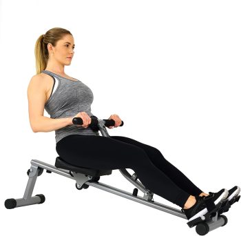 Sunny Health & Fitness SF-RW1205 Roeitoestelrower met 12-traps aanpasbare hydraulische weerstand, digitale monitor en max. 100 kg gewicht, ergometer, trainingscomputer, roeimachine voor thuis.