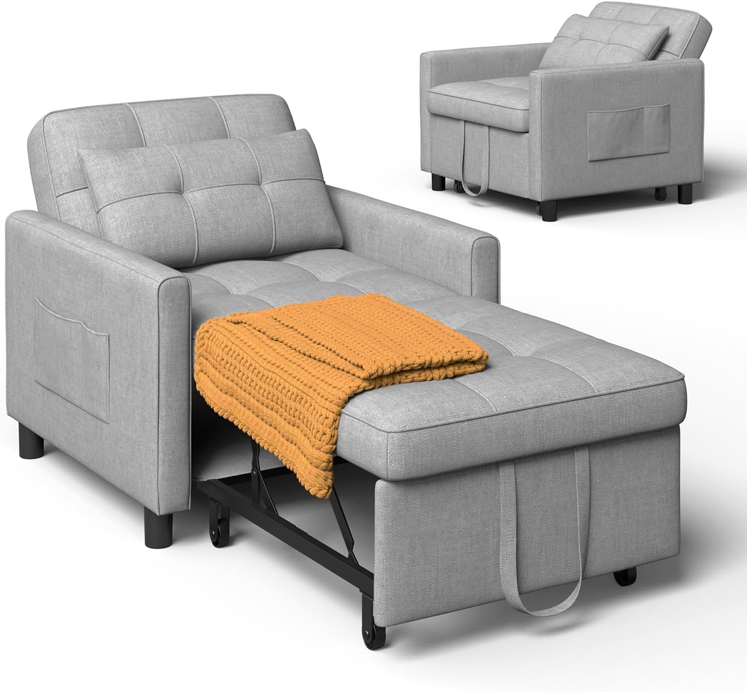 Xbro Slaapstoel 3-in-1, Verstelbare Slaapbank met Bedfunctie, Relaxstoel met Opbergtas en Kussen, Ruimtebesparende Stoel voor Kleine Appartementen en Studio’s