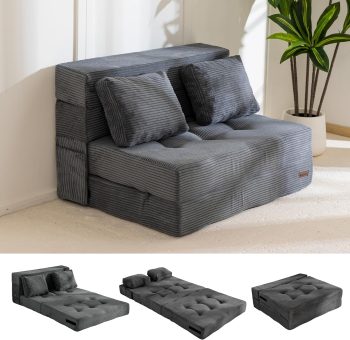 MAXYOYO Opvouwbare schuim slaapbank, drievoudig opvouwbaar matras met 2 kussens, omvormbare slaapbank, futonbed met 15 cm dun schuim, draagbare 3-in-1 vloerbank