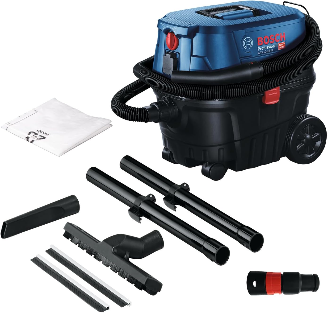 Bosch Professional nat, droogzuiger GAS 12-25 PL (motor van 1250 W, luchtstroom van 65 l/s, onderdruk 200 mbar,inclusief HEPA-filter, spleetzuigmond)