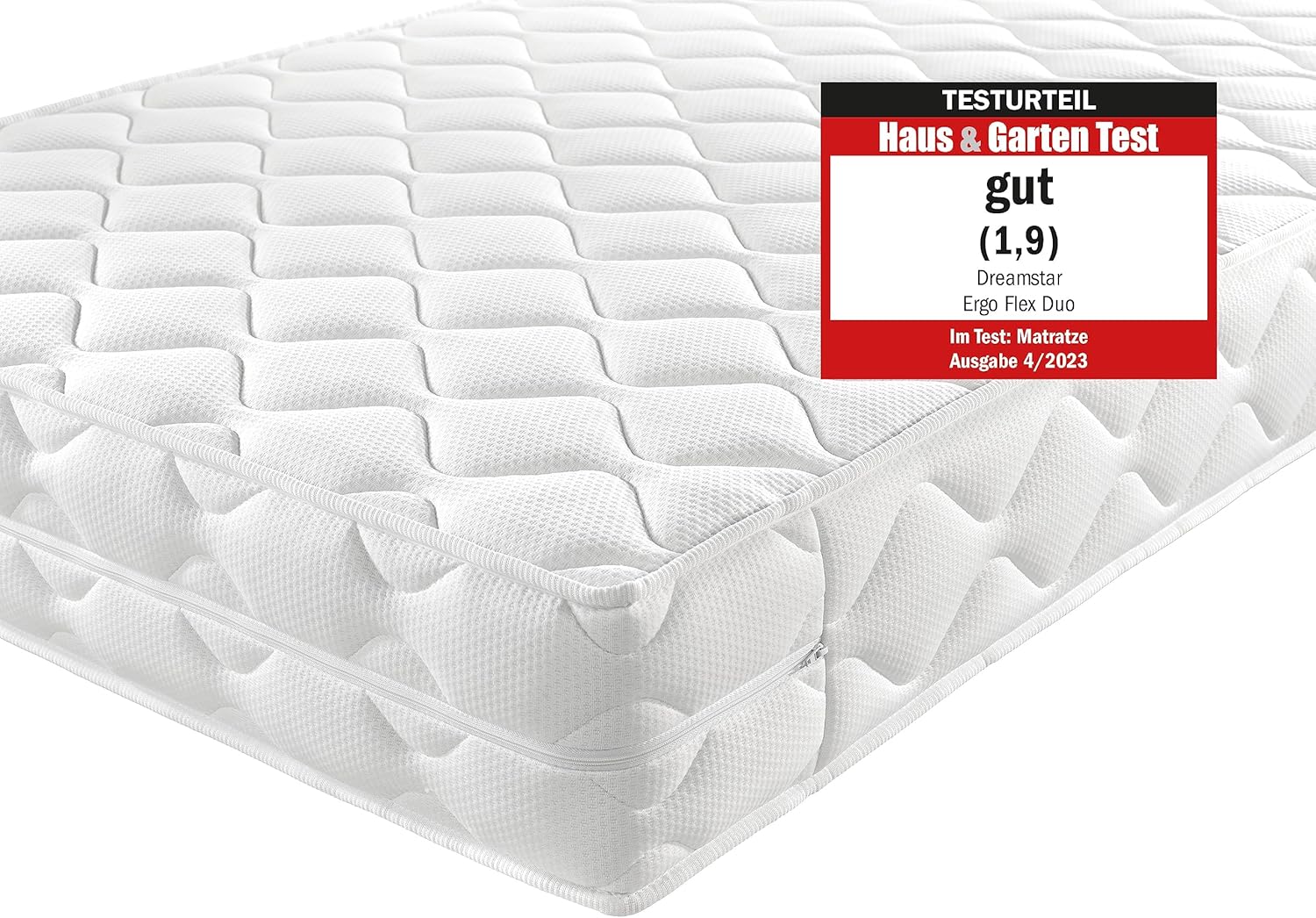 DREAMSTAR Ergo Flex Duo koudschuimmatras met 7 zones met testoordeel GOED (1,9), 16 cm hoog, Öko-Tex gecertificeerd, hardheidsgraad 2 en 3 (H2 en H3), made in EU, 90 x 190 cm