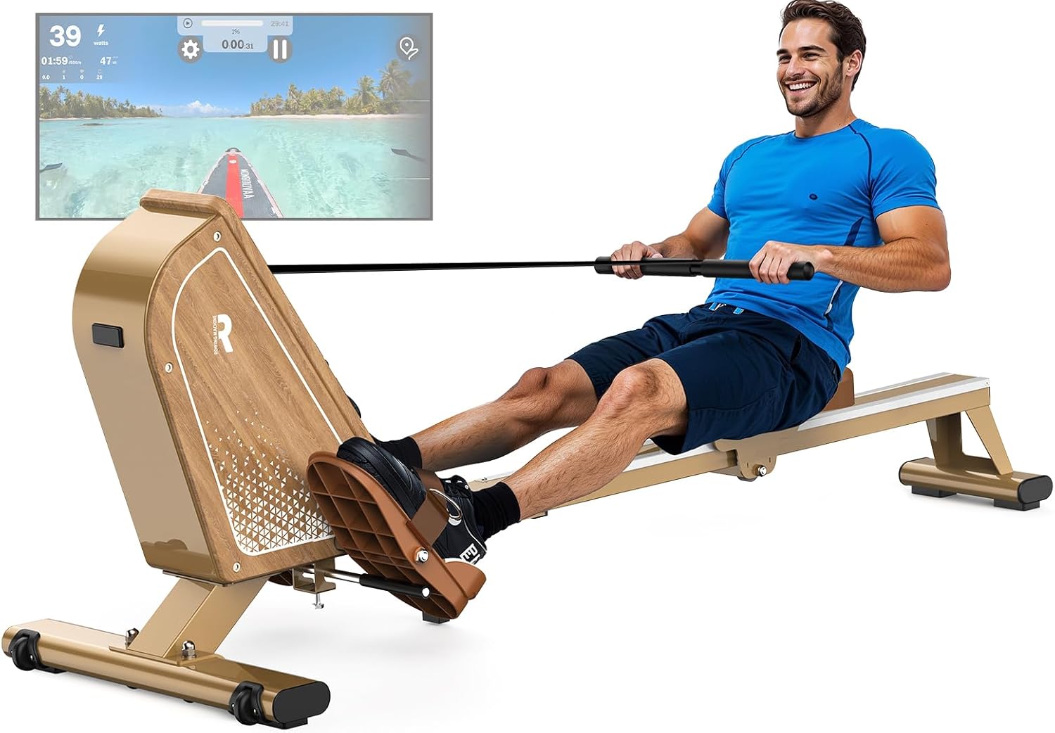 Roeiapparaat voor thuis, OR3, magnetisch roeiapparaat met bluetooth-monitor, 16 weerstandsniveaus, compact roeiapparaat met 160 kg gewichtscapaciteit, verticale opslag, 2 jaar garantie