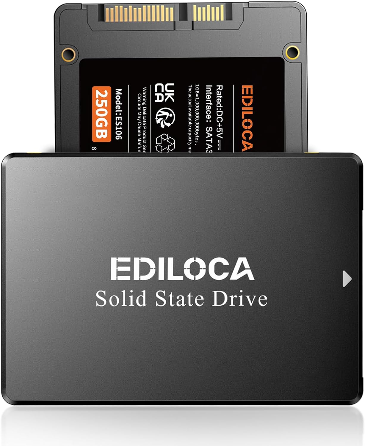 Ediloca ES106 250 GB SSD SATA III 2,5 inch 3D TLC NAND Flash interne harde schijf, tot 550 MB/s lezen, upgrade pc of laptop geheugen en opslag (zwart)