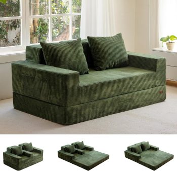 MAXYOYO Vouwbankbed, Corduroy Vloer Bank, Cabriolet Slaapbank Met Bekerhouder En Kussen, Luie Compressiebank Voor Woonkamer, Slaapkamer, Logeerkamer