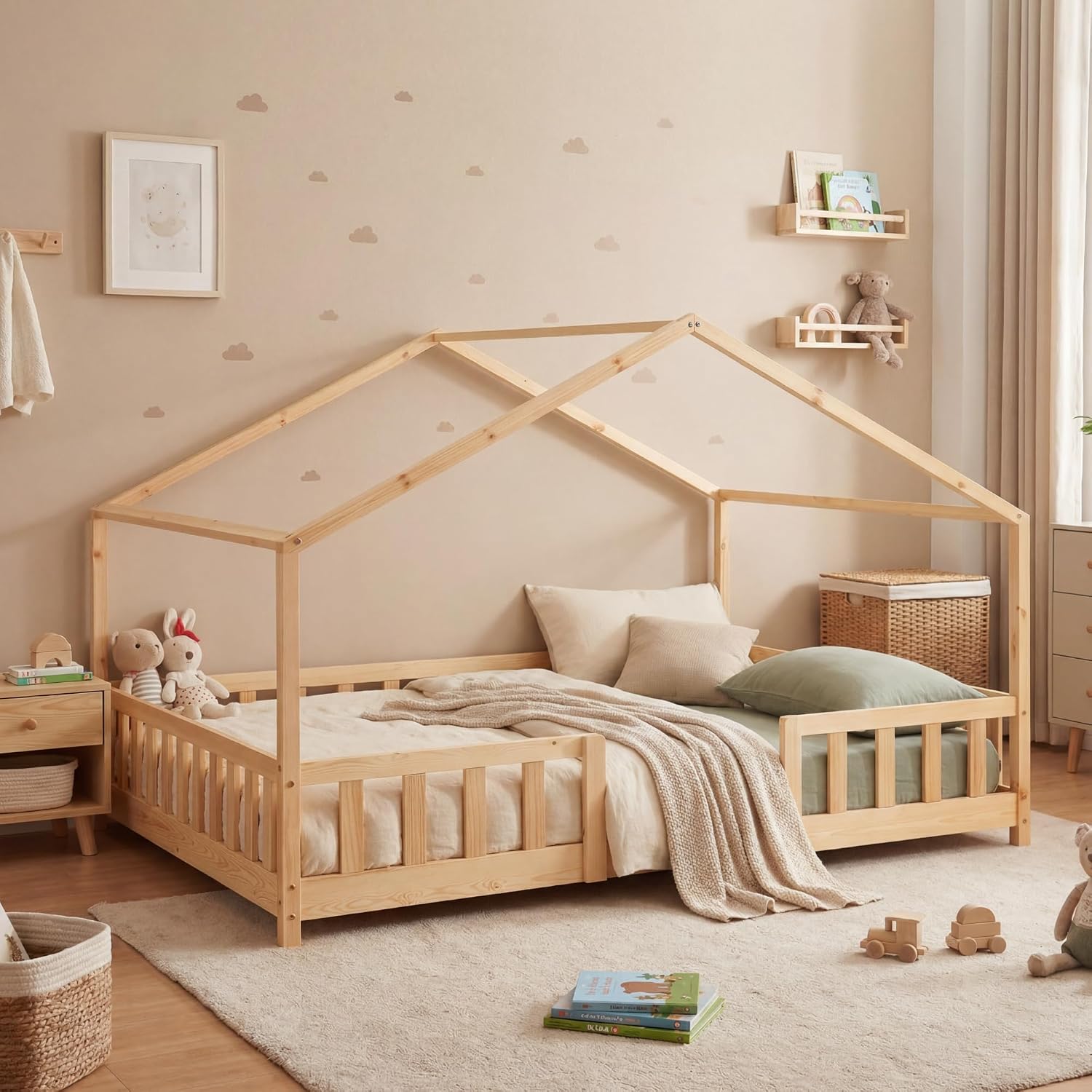 [en.casa] Kinderbed Treviolo met uitvalbeveiliging 140x200 cm houtkleurig