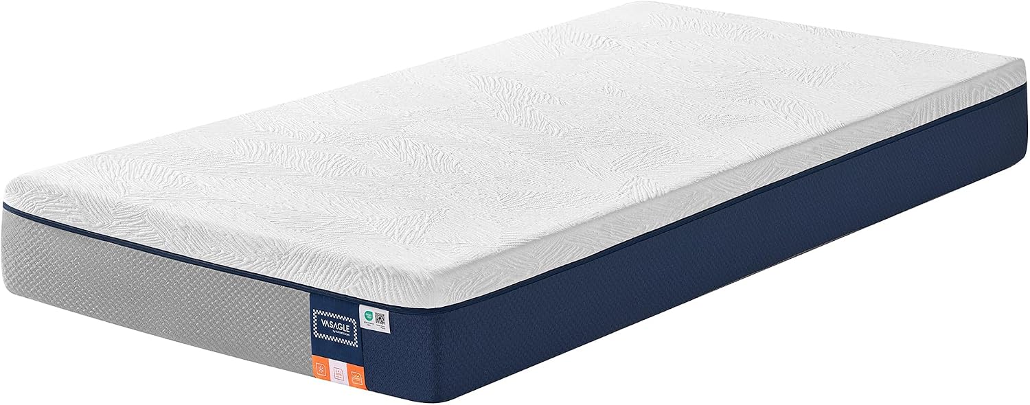 VASAGLE Matras, 90 x 200 cm, enkele matras van gel traagschuim gelschuim, middelhard, H3, 7-zone ondersteuning, ademend, afneembaar, wasbaar in de machine, 20 cm dik, blauw RMZ122QZ01