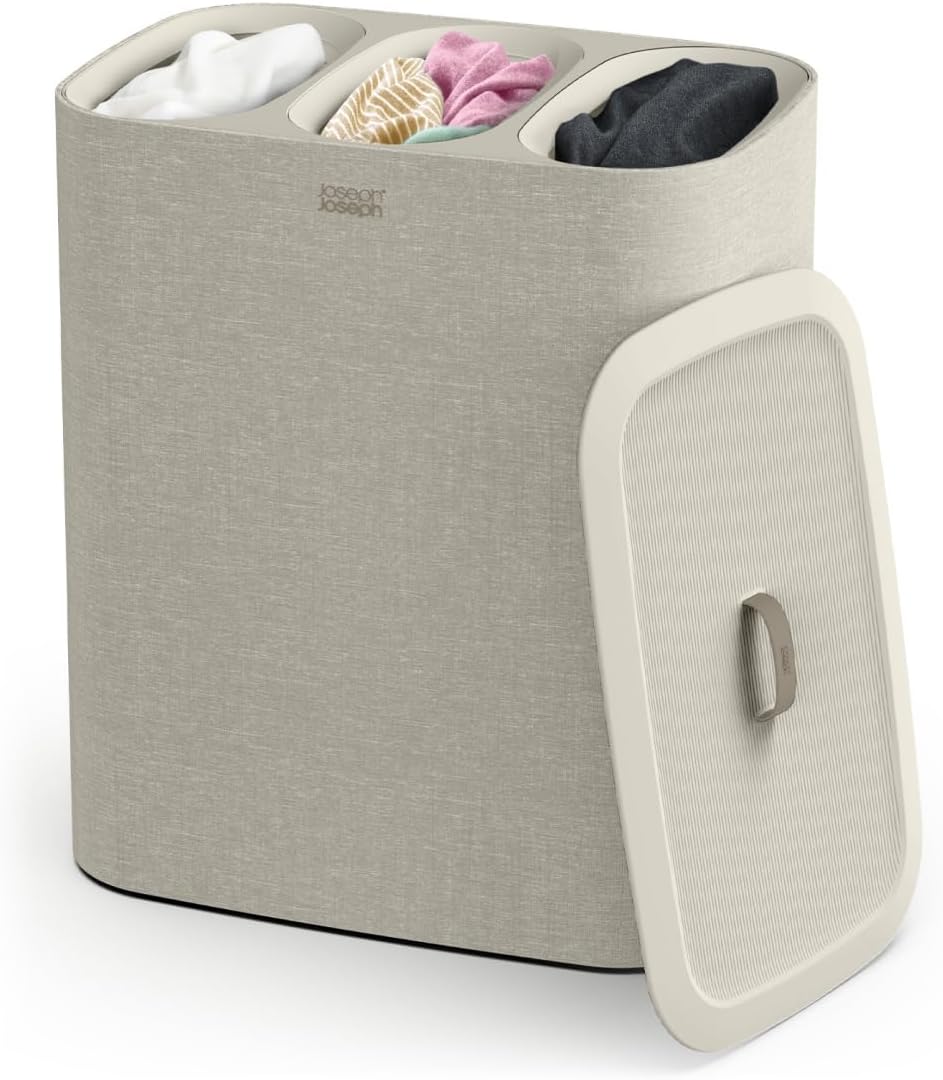 Joseph Joseph Tota - Trio 90-liter wasmand met deksel, 3 uitneembare waszakken met handgrepen- Beige