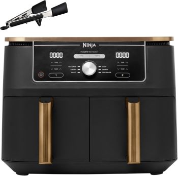Ninja Foodi MAX Dual Zone Airfryer, Tang, 2 Laden, 9,5L, 6-in-1, Olievrij, Airfryen, Max Crisp, Braden, Bakken, Vaatwasmachinebestendige Manden, Anti-aanbaklaag, Koper/Zwart Amazon Exclusief AF400EUCP