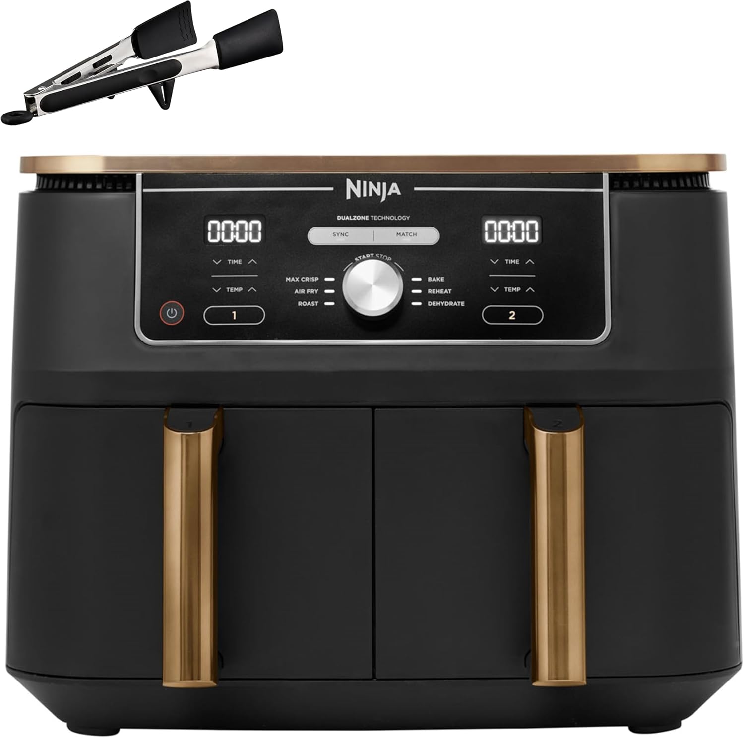 Ninja Foodi MAX Dual Zone Airfryer, Tang, 2 Laden, 9,5L, 6-in-1, Olievrij, Airfryen, Max Crisp, Braden, Bakken, Vaatwasmachinebestendige Manden, Anti-aanbaklaag, Koper/Zwart Amazon Exclusief AF400EUCP