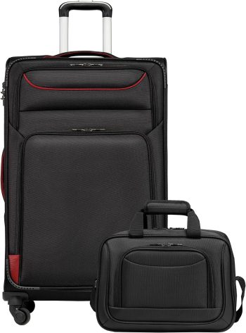 COOLIFEKoffer trolley reiskoffer met 4 wielen, stoffen handbagage, TSA-slot, bevat 1 grote schoudertas, zwart+rood, Großer Koffer-Set 2tlg