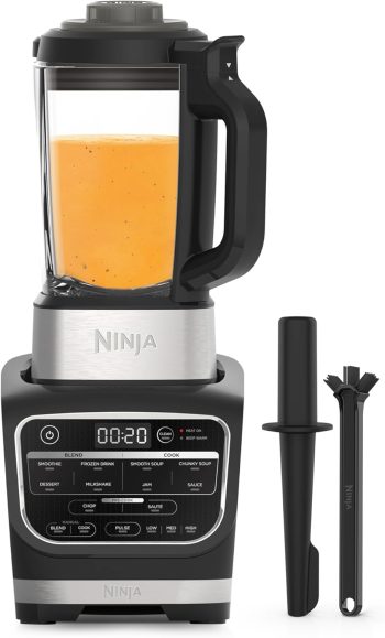 Ninja Foodi Blender & Soepmaker, 10 Auto-iQ-programma's, 1,7L Glazen Kan, Warm & Koud Blender, Ingebouwd Verwarmingselement, Stamper, Schoonmaakprogramma & Borstel, 1000W, Zwart, HB150EU