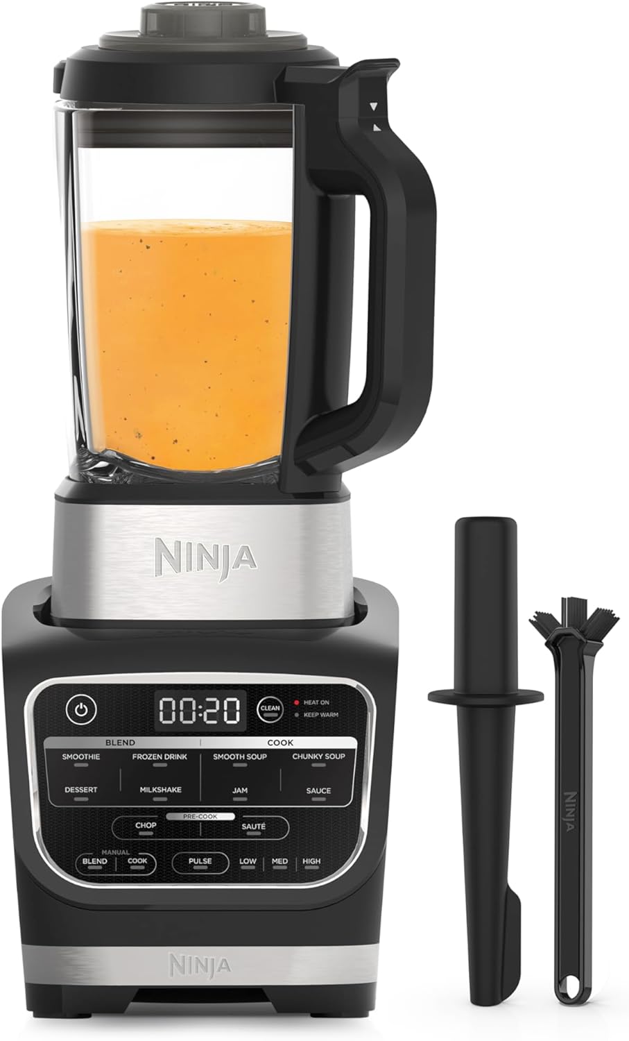Ninja Foodi Blender & Soepmaker, 10 Auto-iQ-programma's, 1,7L Glazen Kan, Warm & Koud Blender, Ingebouwd Verwarmingselement, Stamper, Schoonmaakprogramma & Borstel, 1000W, Zwart, HB150EU