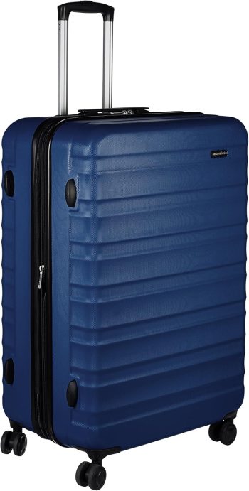 Amazon Basics Hardshell Koffer Groot - Uitbreidbare ABS Reisbagage met 4 Dubbele Zwenkwielen - Krasbestendig en Lichtgewicht - 78 x 52,6 x 32cm - Marineblauw