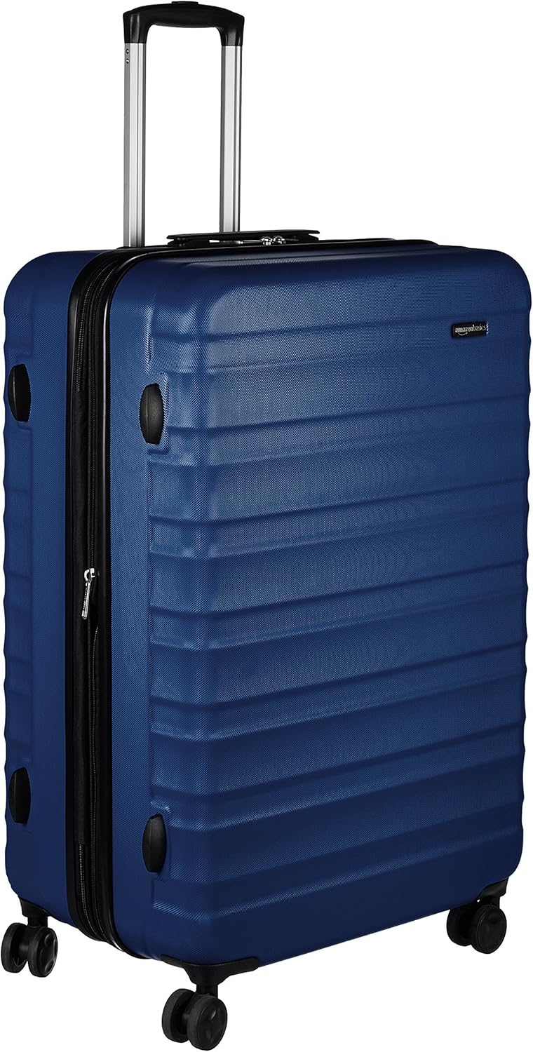 Amazon Basics Hardshell Koffer Groot - Uitbreidbare ABS Reisbagage met 4 Dubbele Zwenkwielen - Krasbestendig en Lichtgewicht - 78 x 52,6 x 32cm - Marineblauw