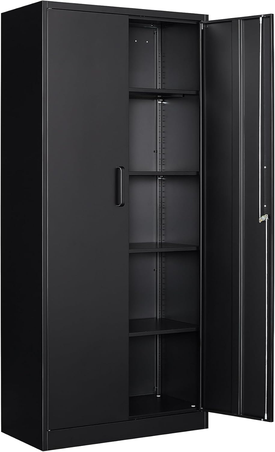 Sightlife Stalen Opbergkast, Stalen Archiefkast met Slot, 4 Verstelbare Planken, Dubbele Deuren, Multifunctionele Gereedschapskast voor Studiekamer, Garage, Zwart