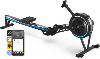 MERACH Roeitrainer voor thuissportschool, verstelbare luchtweerstand professionele binnenroeier, ergonomische comfortstoel, prestatiemeter en apparaathouder