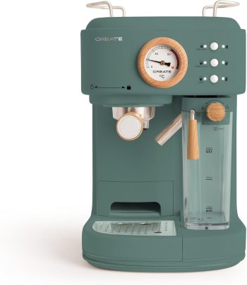 Create / Thera Retro Pro Halfautomatisch espressokoffiezetapparaat, groene salie, 20 bar, melktank, druppelbak, twee uitlopen, inhoud 1,5 l, voor gemalen koffie, 1250 W