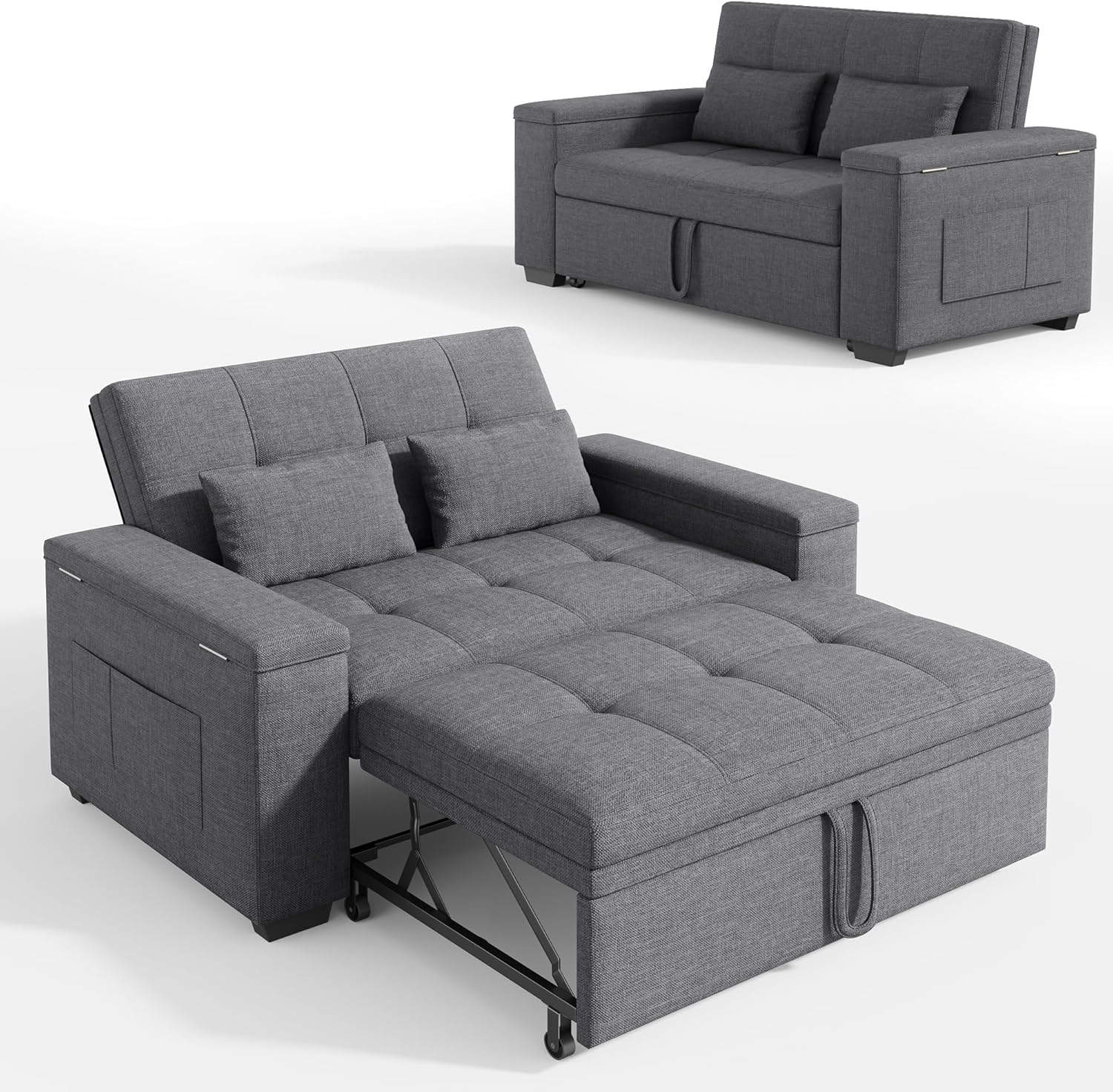 Xbro Slaapbank, 2-persoons beddengoed, 175 x 116 cm, 3-in-1 opklapbaar, met 2 kussens en zijzakken, compact, neemt weinig ruimte in beslag voor de woonkamer en de logeerkamer, 156 x 74 x 84 cm