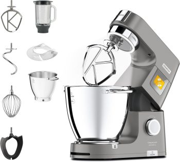 Kenwood Titanium Chef Patissier XL, keukenmachine met 7L EasyWarm kom, ingebouwde weegschaal en blender, 1400 Watt, RVS, KWL90.034SI, Zilverkleur