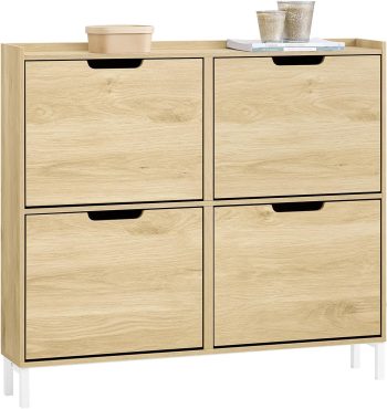 SoBuy Smalle Schoenenkast met 4 Kleppen 100x91x19cm voor Gang