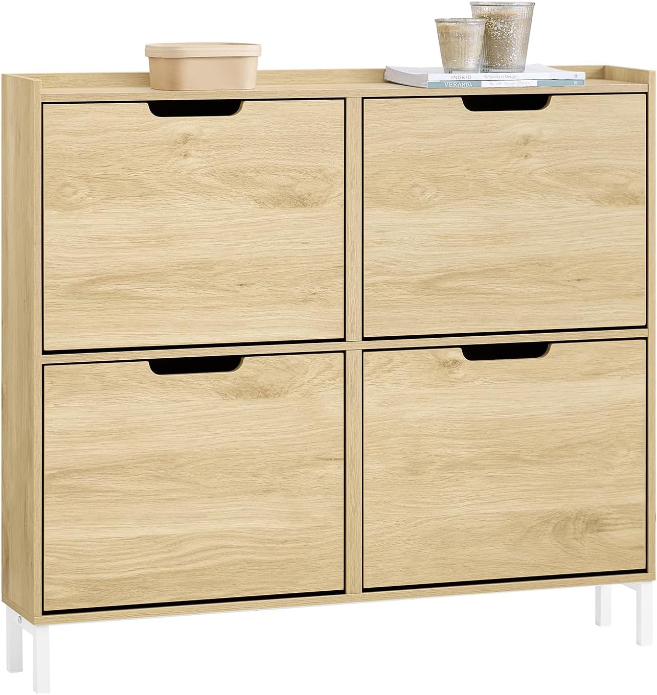 SoBuy Smalle Schoenenkast met 4 Kleppen 100x91x19cm voor Gang