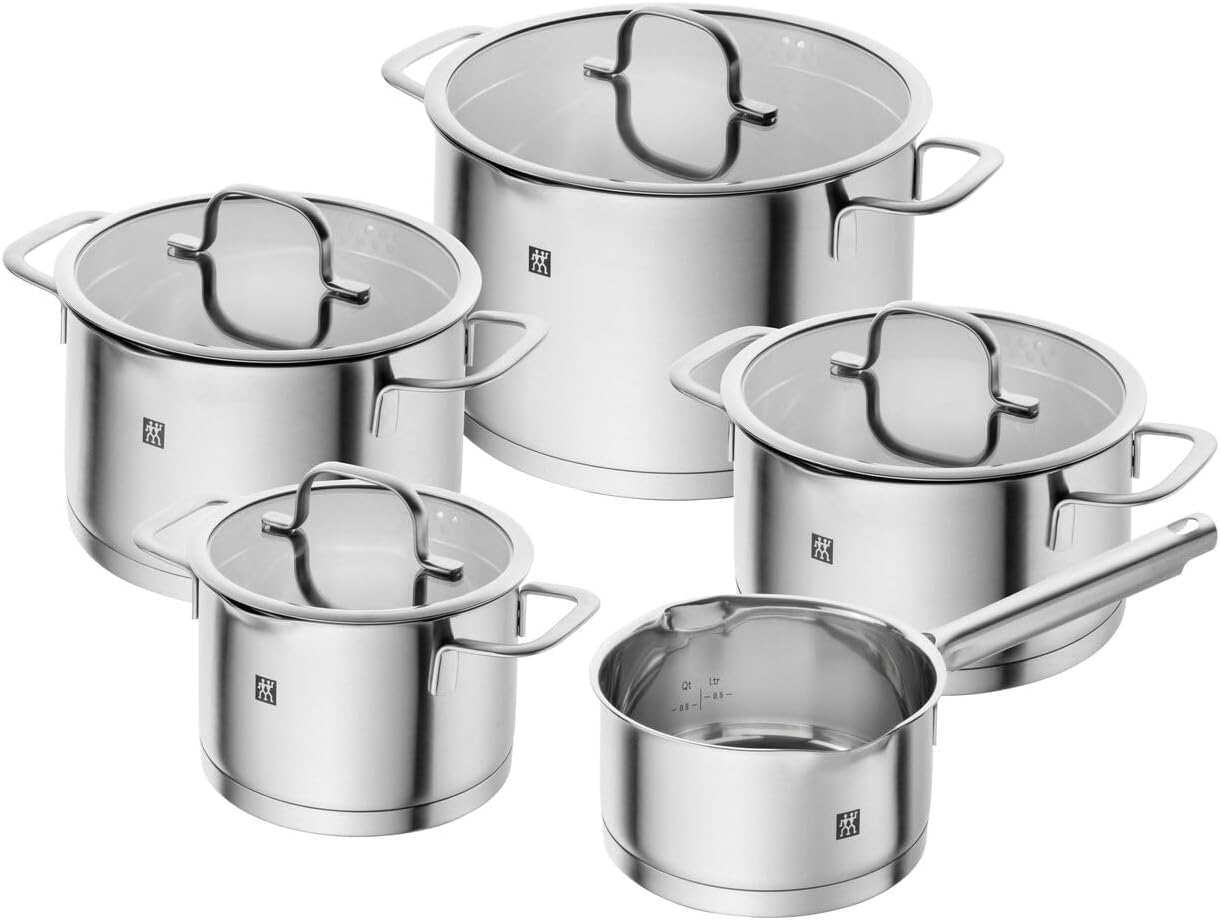 ZWILLING TrueFlow pannenset 5-delig, met schenktuit, geschikt voor inductie, ongecoat, roestvrij staal, zilver