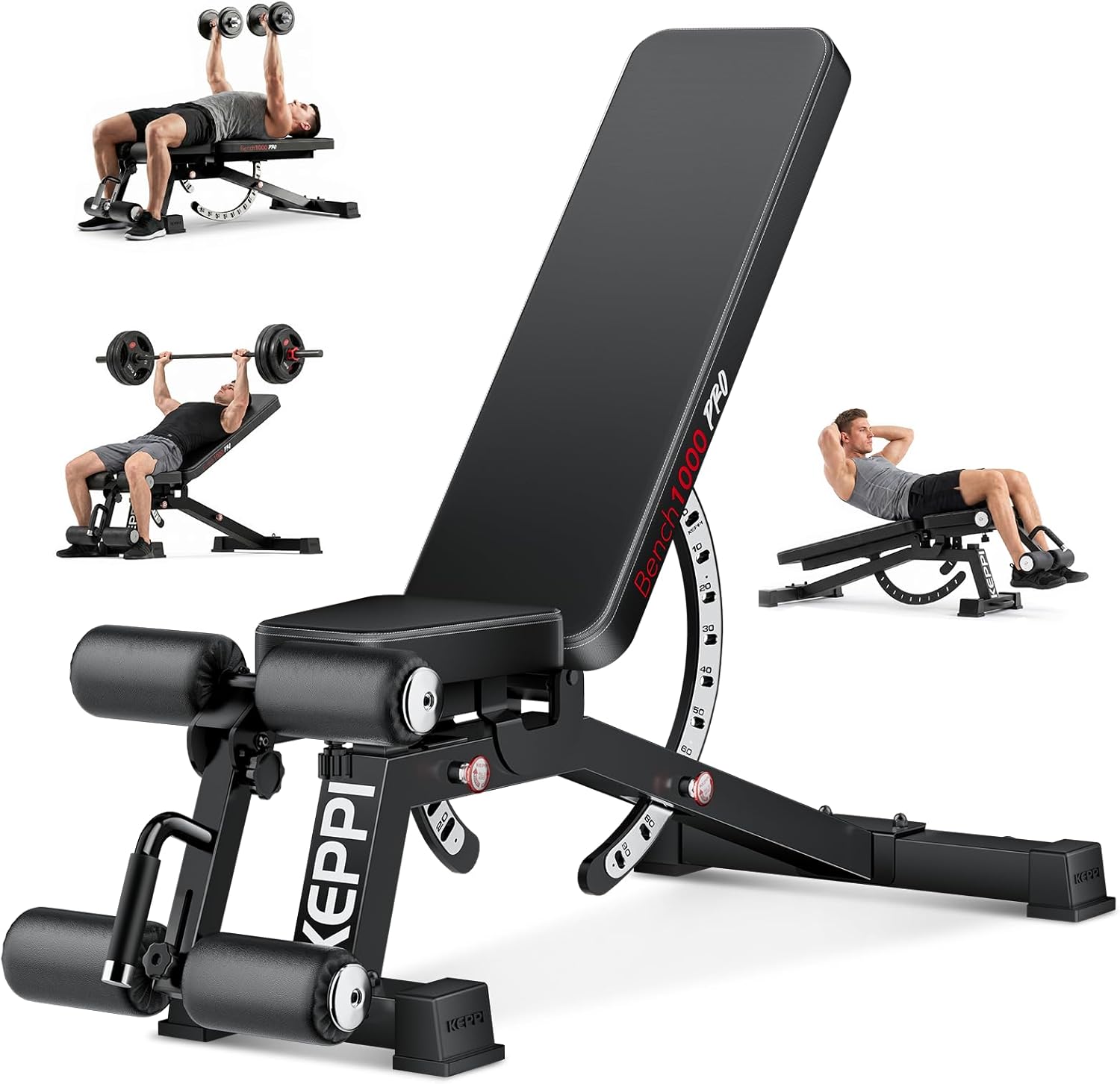 Keppi Verstelbare Halterbank, met 600 kg Capaciteit, Schuine & Platte Bank voor Thuisfitness, Multifunctionele Trainingsbank voor Bankdrukken, Krachttraining en Full-Body Workouts – Bench1000 Pro