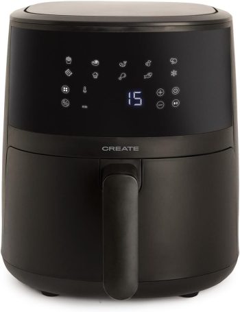 CREATE Air Fryer Easy luchtfriteuse, 4,5 l, zwart, capaciteit 5-6 porties, 10 programma's, touch-bedieningspaneel, tijd- en temperatuurregeling, 1400 W