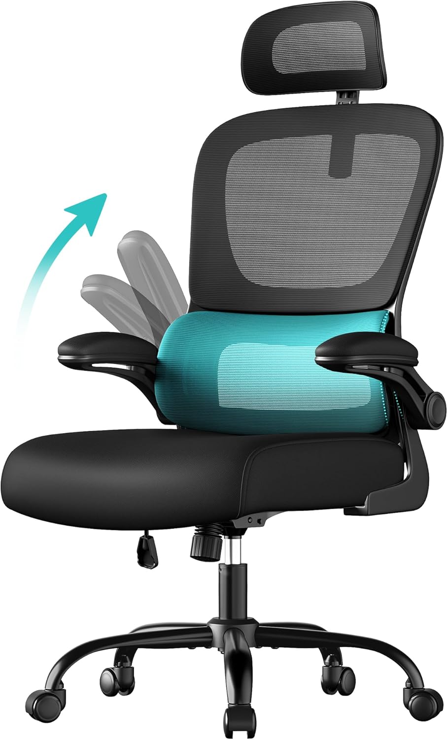 SONGMICS Bureaustoel, ergonomische mesh-stoel, opklapbare armleuningen
