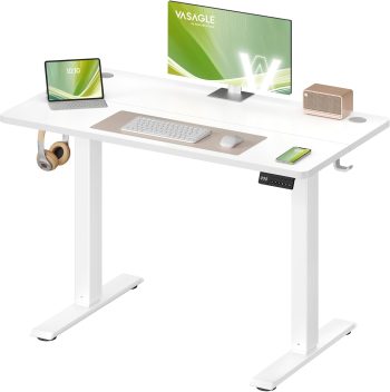 VASAGLE In hoogte verstelbaar bureau, statafel, computertafel, herinnering bij lang zitten, geheugenfunctie met 4 hoogtes, voor kantoor, 100 x 60 cm, wolkenwit LSD310WZ03