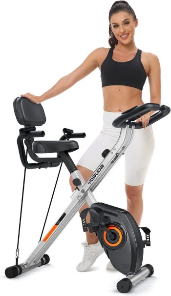 YOSUDA Opvouwbare hometrainer, opvouwbare hometrainer, ruimtebesparende hometrainer met ingebouwde weerstandsband