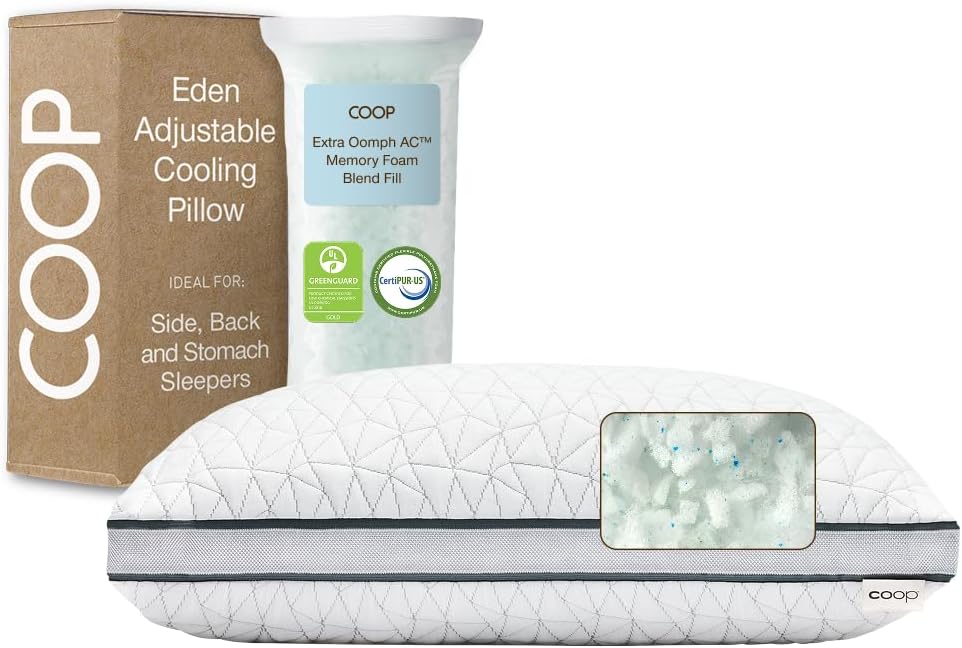 Coop Home Goods The Eden Kussen - Ultra Tech Cover Met Kruisje - Verstelbare Vulling Functies Koeling En Hypoallergeen Gel En Diamant Stof Doordrenkt Memory Foam Met Fiberfill King White